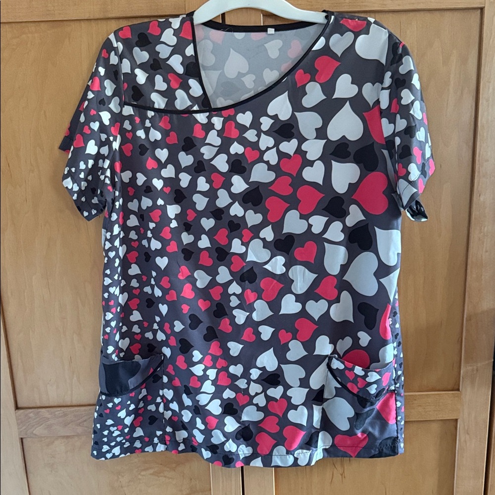 Heart Patterned Women's Scrub Top